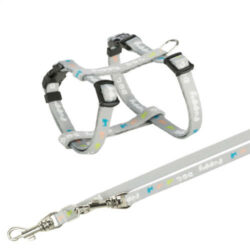 Trixie - Trixie Junior Puppy H-Harness with Leash - hám és póráz szett (világosszürke) M-L (27-45cm/10mm)2m