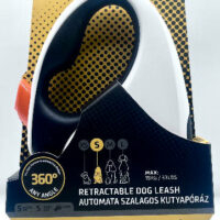 JULIUS-K9 - JK9 Retractable Dog Leash -  automata szalagos póráz (fekete-fehér-narancs) kutyák részére (S) 5 méter