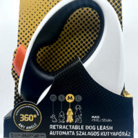 JULIUS-K9 - JK9 Retractable Dog Leash -  automata szalagos póráz (fekete-fehér-narancs) kutyák részére (M) 5 méter