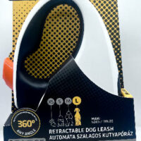JULIUS-K9 - JK9 Retractable Dog Leash -  automata szalagos póráz (fekete-fehér-narancs) kutyák részére (L) 5 méter
